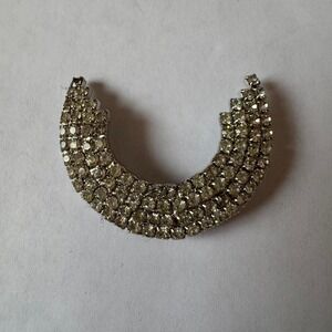 Sparkling Rhinestone Crescent Brooch Pin Silver Tone Glamorous Statement Jewelry